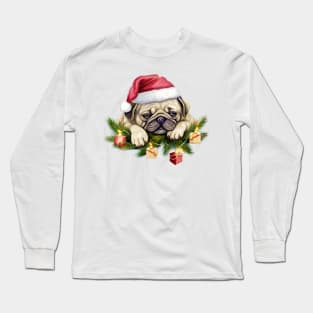 Lazy Pug Dog at Christmas Long Sleeve T-Shirt